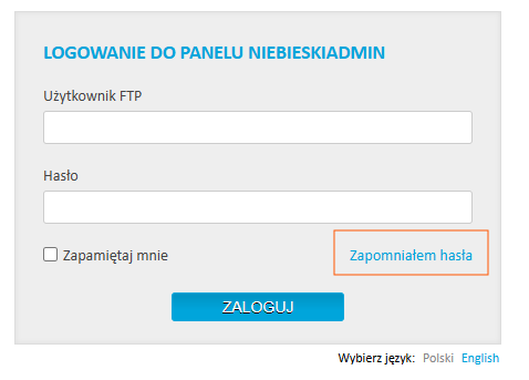 Ekran logowania do WEBAS z odnośnikiem Zapomniałem hasła