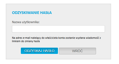 Formularz odzyskiwania hasła w WEBAS z polem na nazwę konta FTP